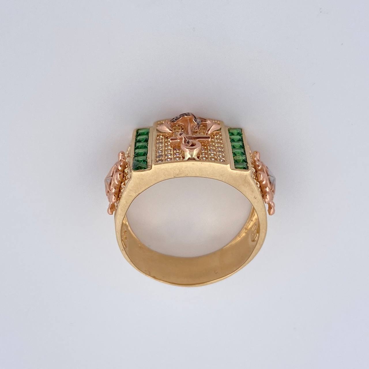 Anillo Ancla Timon 10gr / T10 / Circones Blancos Verdes Tres Oro 18K $