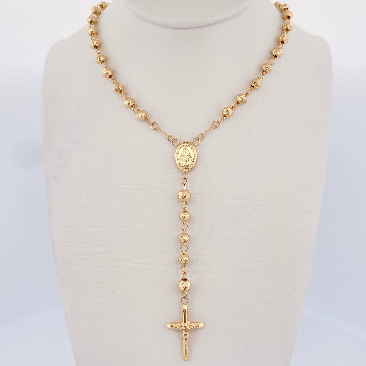 Rosario Virgen Milagrosa 10.45gr / 51.4cm / 4mm-5mm Bolas Diamantadas Oro Amarillo 18K $