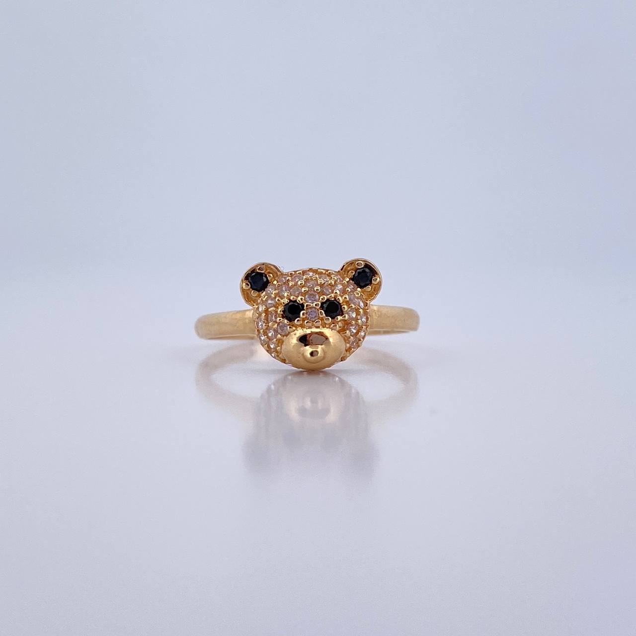 Bear Face Ring 2.2gr / T7 / Black and White Zircons 18K Gold &