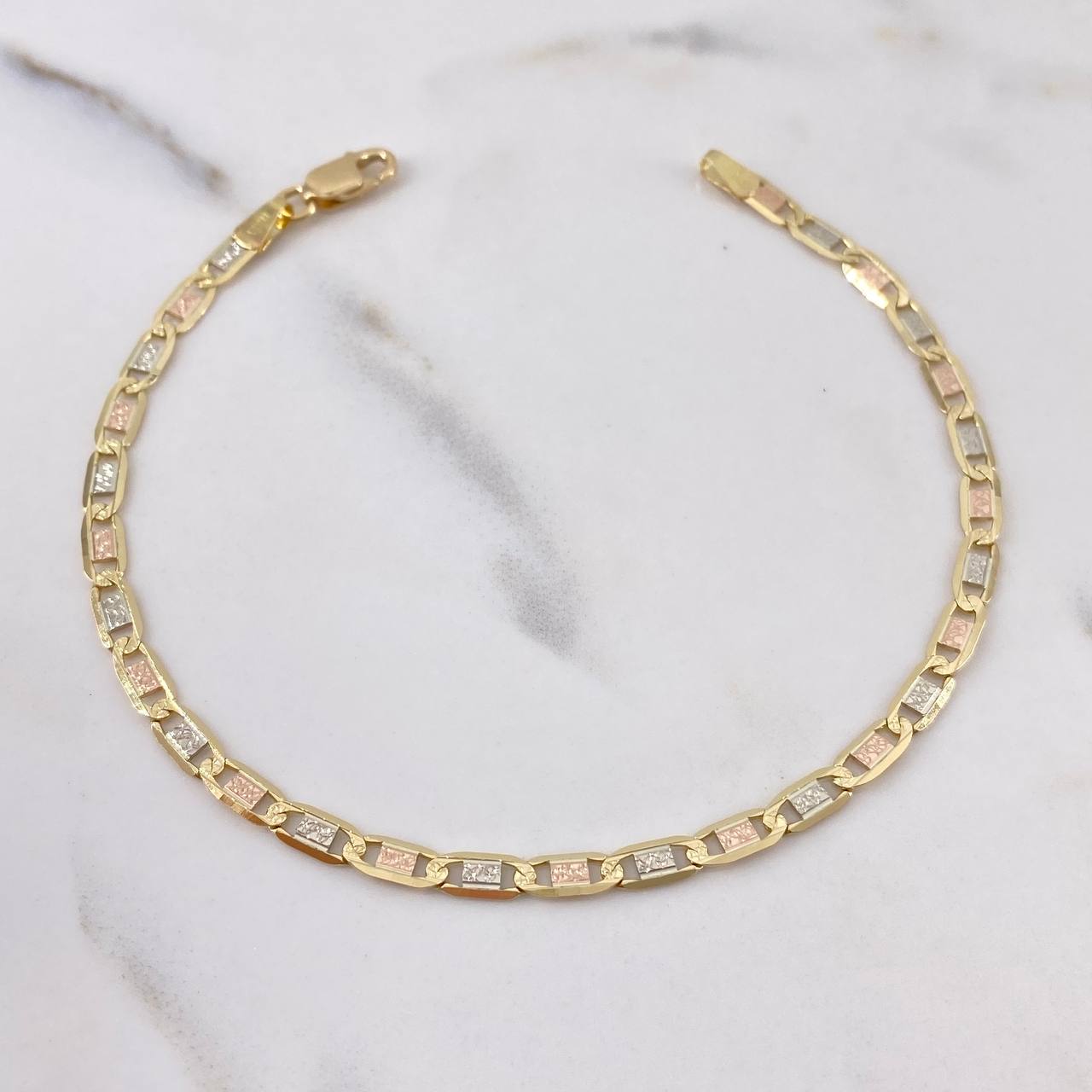 Flat Mariner Bracelet Flat 4.2gr / 19.7cm / 3mm Diamond Cut Three Golds +3 18K &