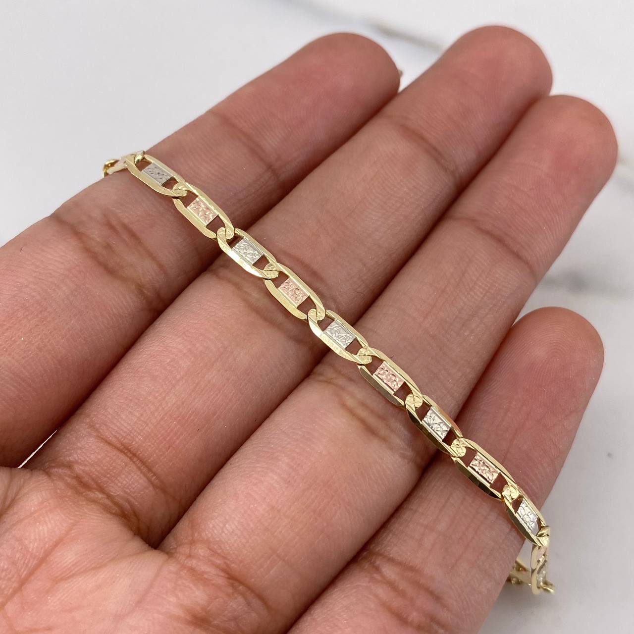 Flat Mariner Bracelet Flat 4.2gr / 19.7cm / 3mm Diamond Cut Three Golds +3 18K &