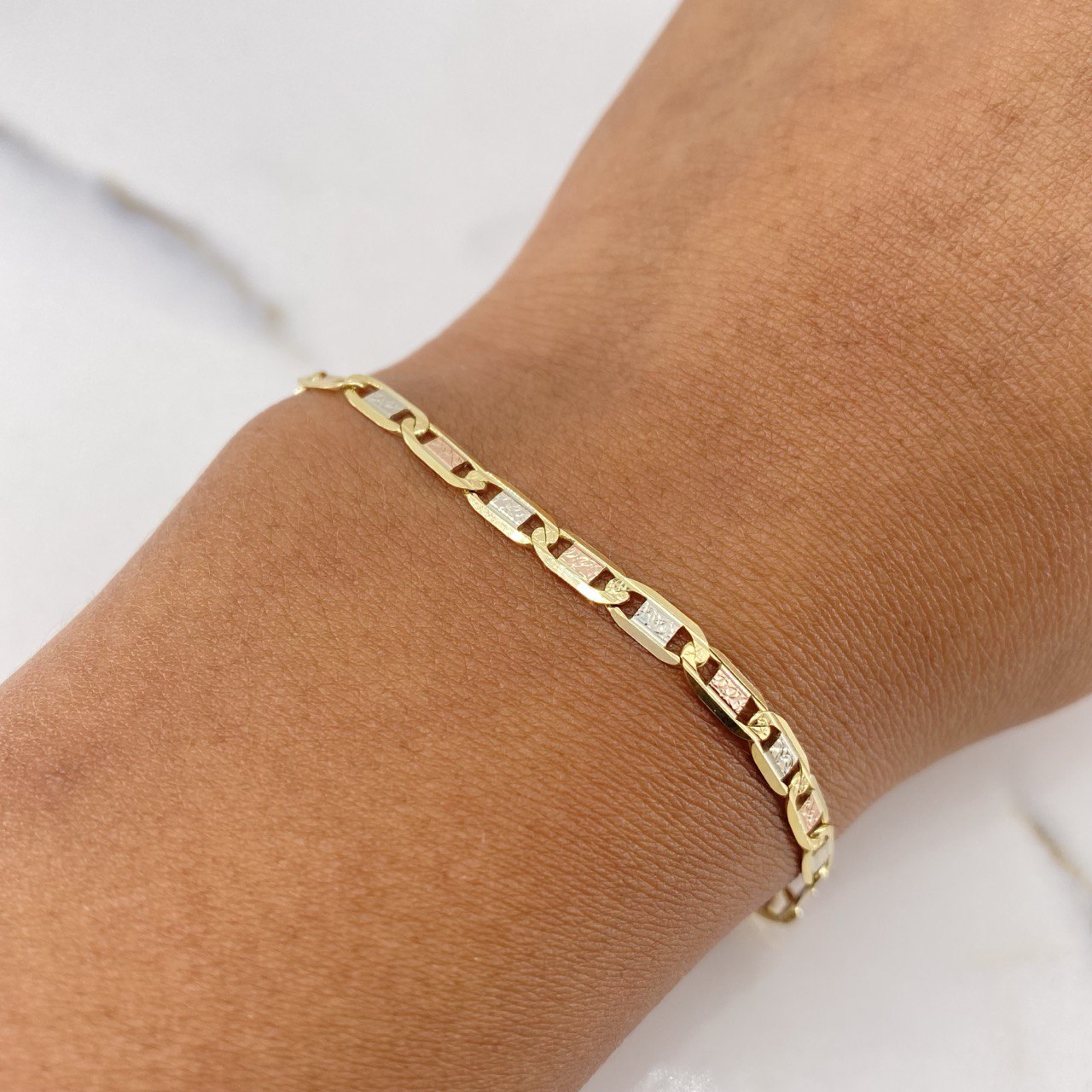 Flat Mariner Bracelet Flat 4.2gr / 19.7cm / 3mm Diamond Cut Three Golds +3 18K &