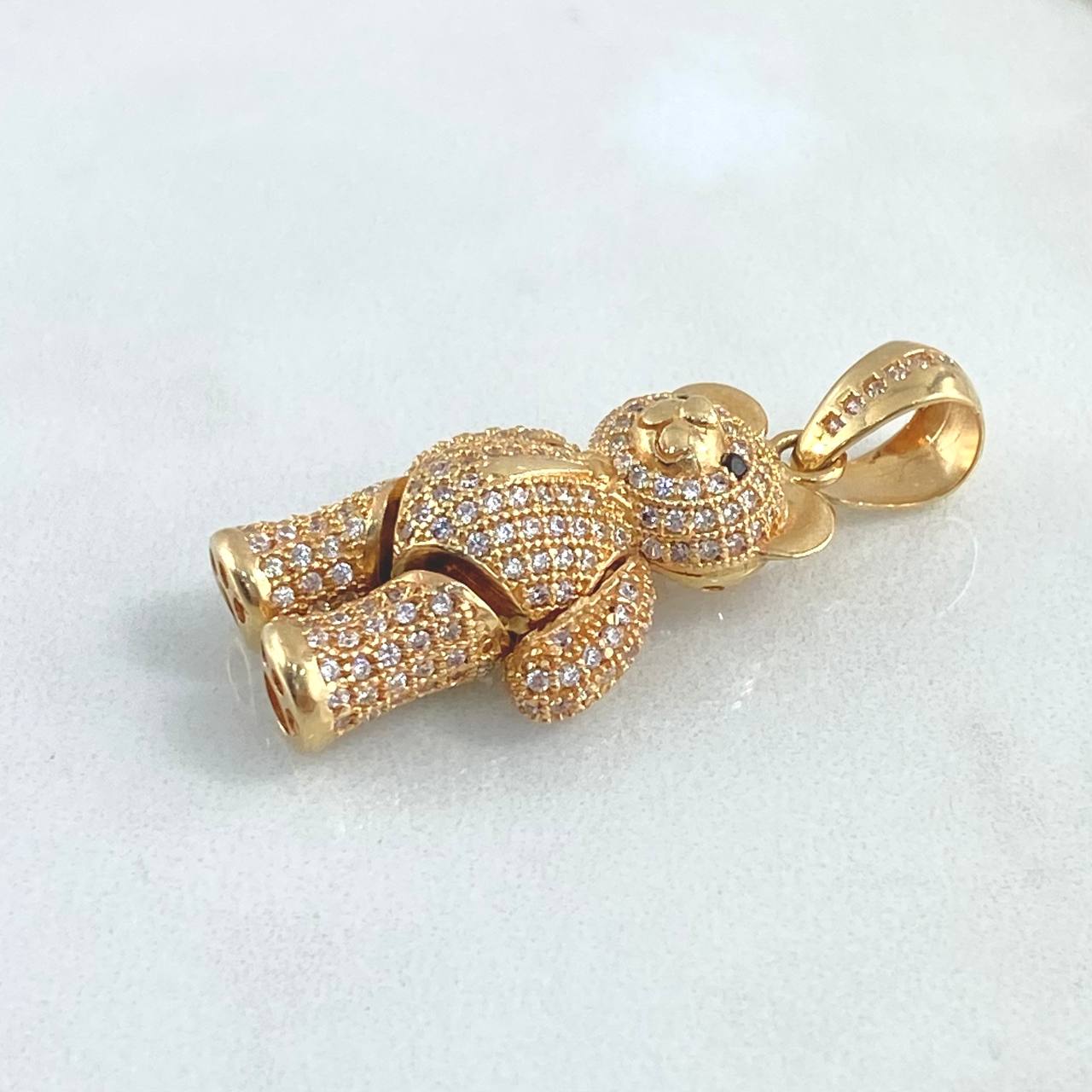Dije Oso Articulado 9gr / 3.6cm / Corbata Circones Blancos Ojos Negros Oro Amarillo 18K *