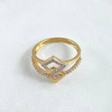 Super Set Square Ring 2.9gr / Size 7 1/2 / White Zircons 18K Yellow Gold ©