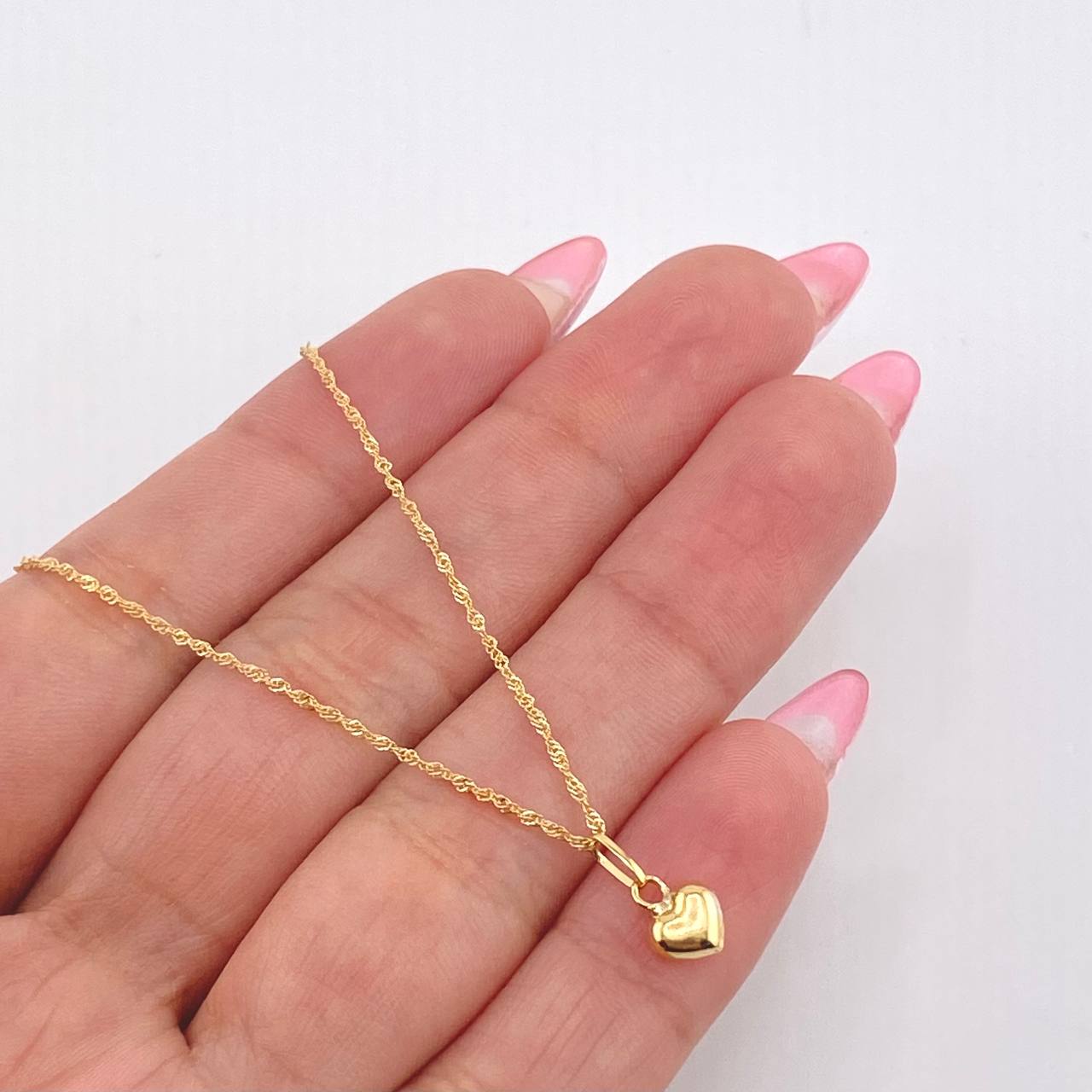 Set Cadena y Dije Singapur + Corazón 1.25gr / 19 3/4 in / 1mm Oro Amarillo 18K *