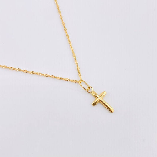 Set Cadena y Dije Singapur + Crúz Lisa 1.25gr / 19 3/4 in / 1mm Oro Amarillo 18K