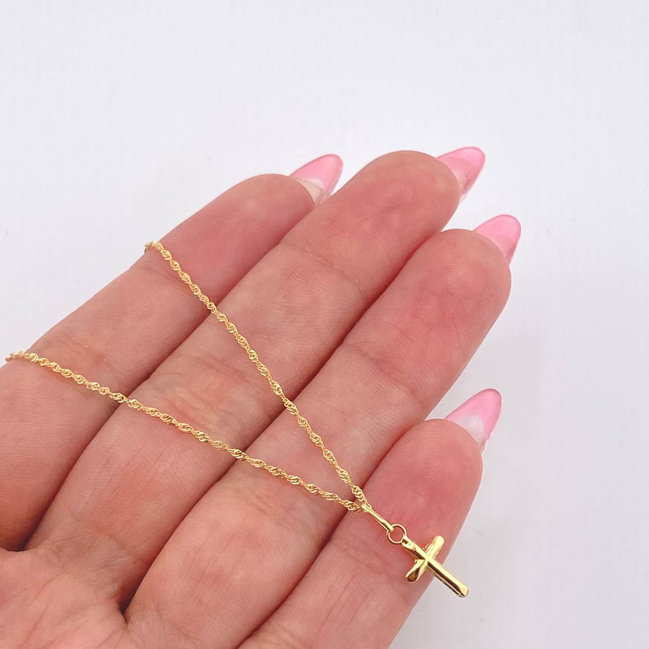 Set Singapore Chain and Plain Pendant + Cross 1.25gr / 19 3/4 in / 1mm 18K Yellow Gold *
