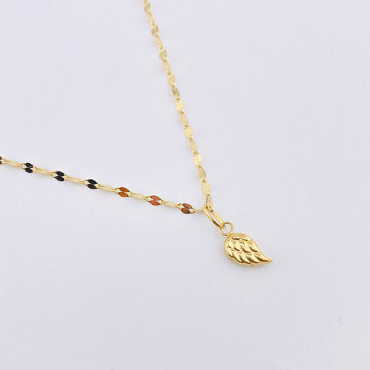 Set Cadena y Dije Flor Espejo + Ala 1.55gr / 17 3/4 in / 1.8mm Oro Amarillo 18K