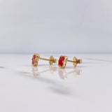 Stud Earrings Clover 1.5gr / Stone Red Yellow Gold 18K &