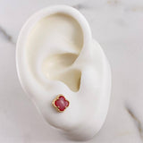 Stud Earrings Clover 1.5gr / Stone Red Yellow Gold 18K &