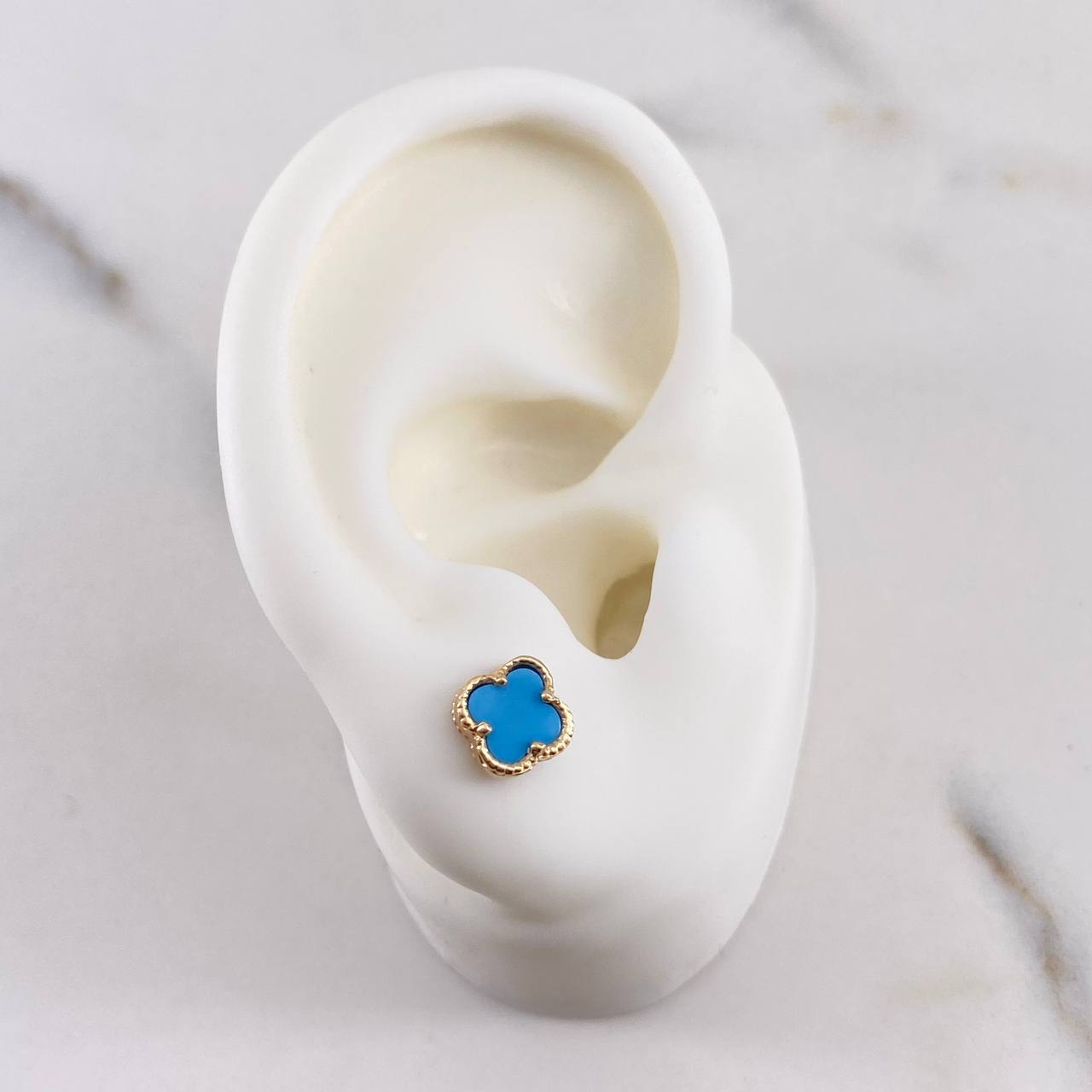 Stud Earrings Clover 1.45gr / Turquoise 18K Yellow Gold &