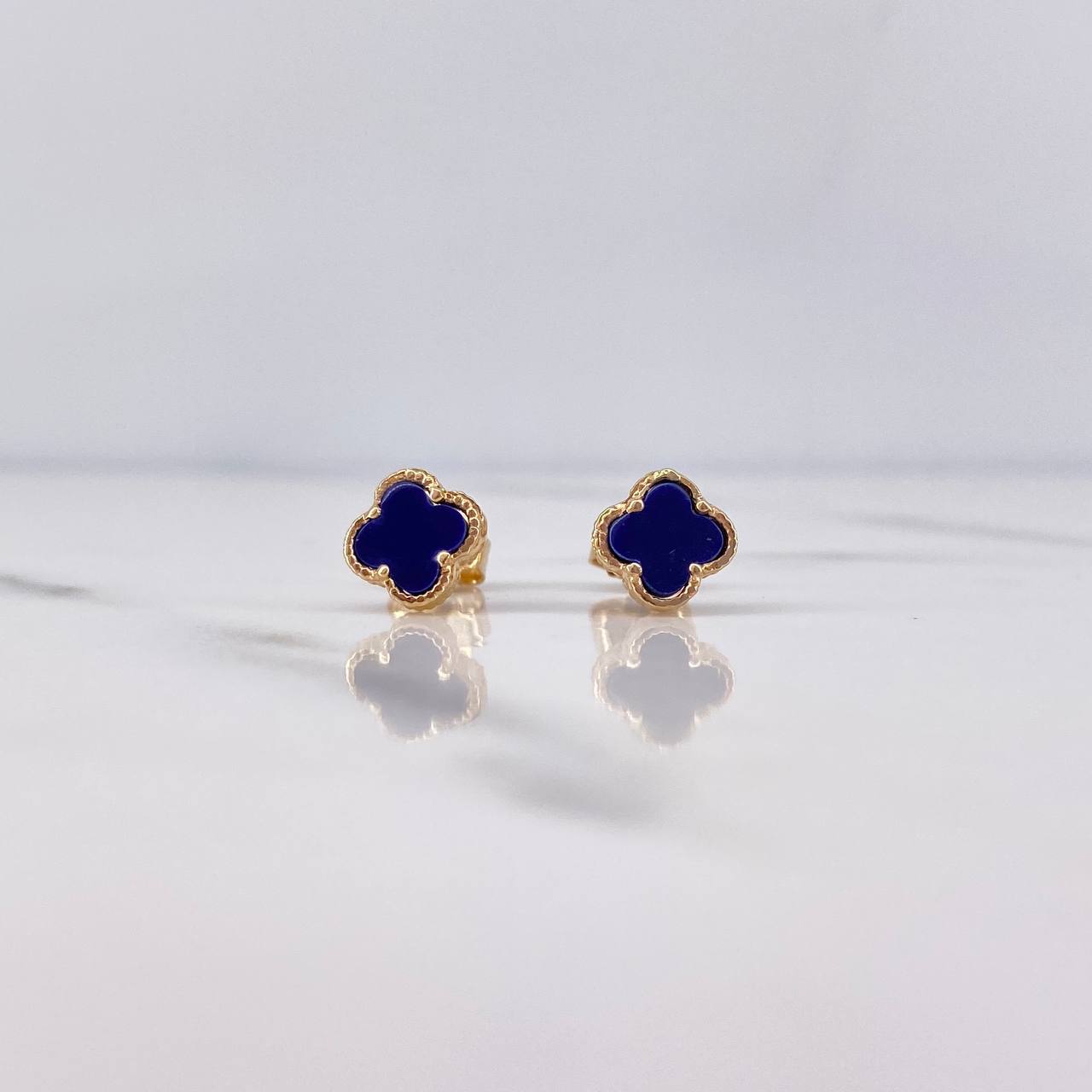 Stud Earrings Clover 1.5gr / Purple Electrostatic 18K Yellow Gold &