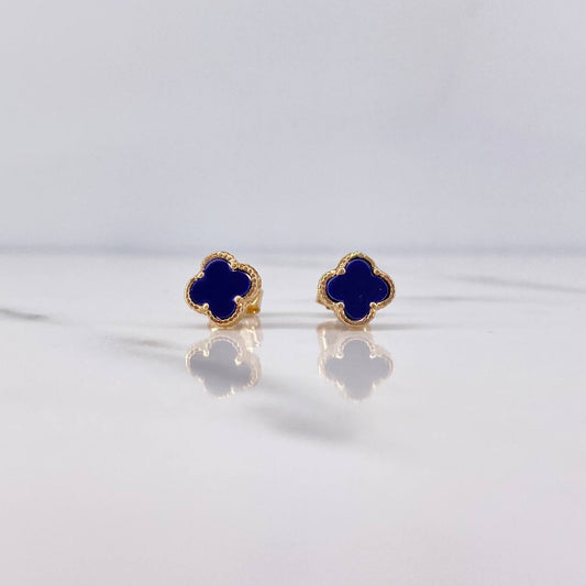 Stud Earrings Clover 1.5gr / Purple Electrostatic 18K Yellow Gold &