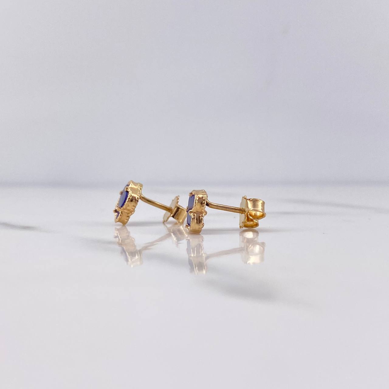 Stud Earrings Clover 1.5gr / Purple Electrostatic 18K Yellow Gold &