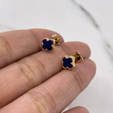 Stud Earrings Clover 1.5gr / Purple Electrostatic 18K Yellow Gold &