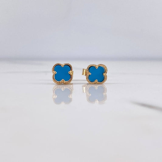 Stud Earrings Clover 1.45gr / Turquoise 18K Yellow Gold &