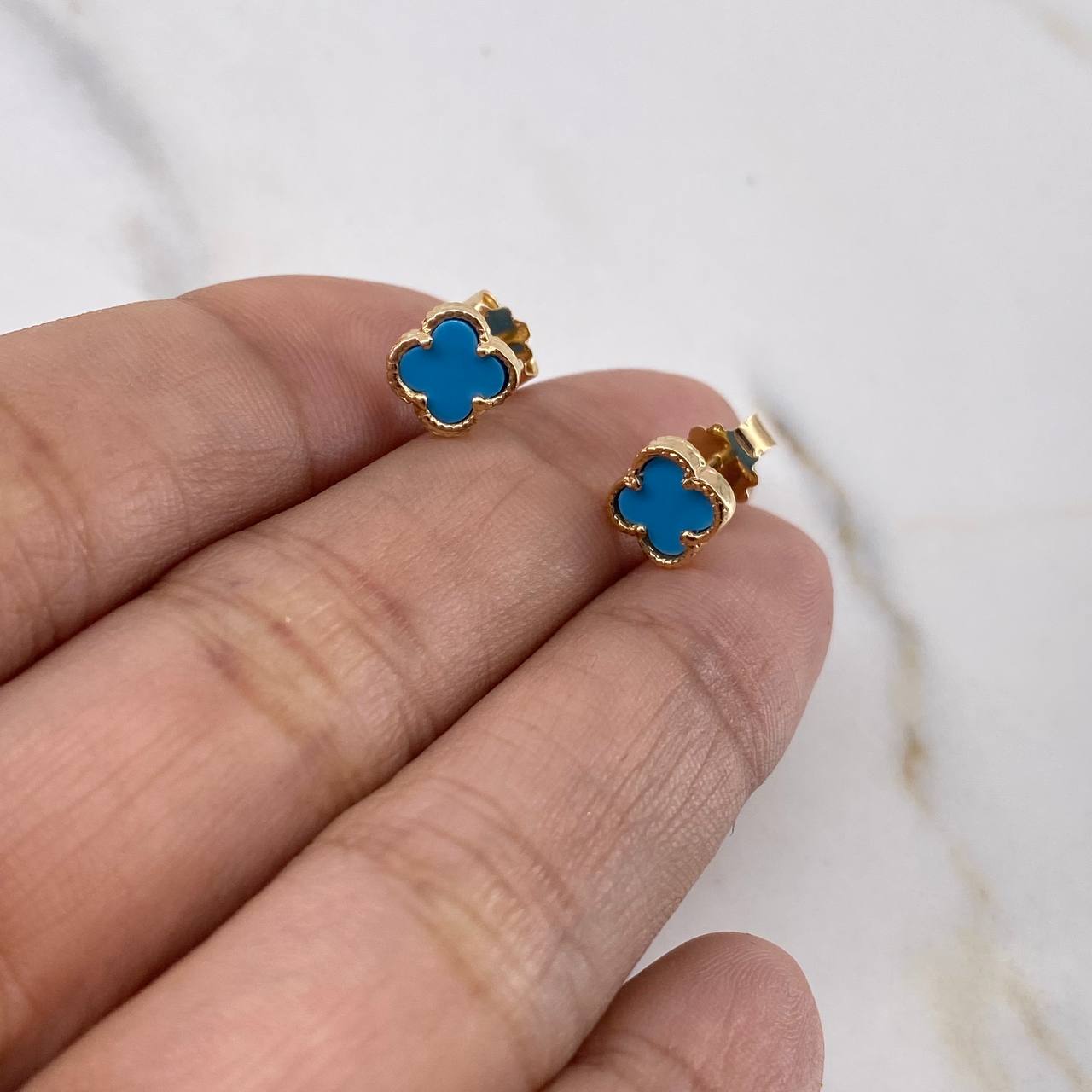 Stud Earrings Clover 1.45gr / Turquoise 18K Yellow Gold &