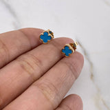 Stud Earrings Clover 1.45gr / Turquoise 18K Yellow Gold &