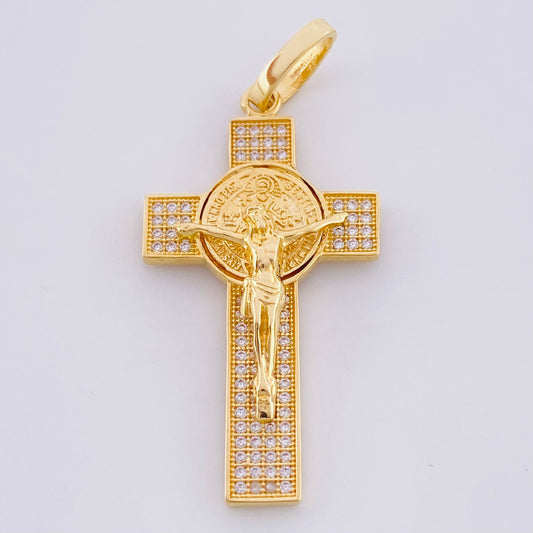 Pendant Cross Christ Saint Benedict 4.55g / 1 3/4 in Yellow Gold 18K