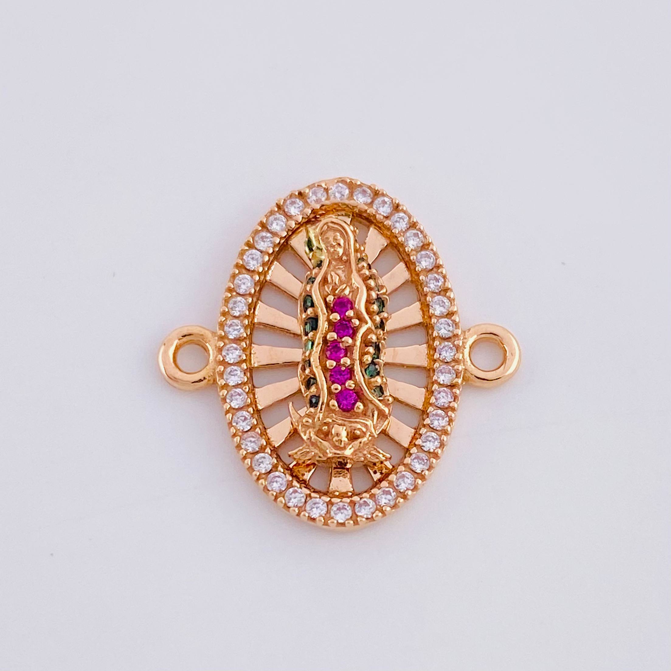 Herraje Virgen de Guadalupe Ovalo Filigrana 2.1g / 3/4 in Oro Rosa 18K