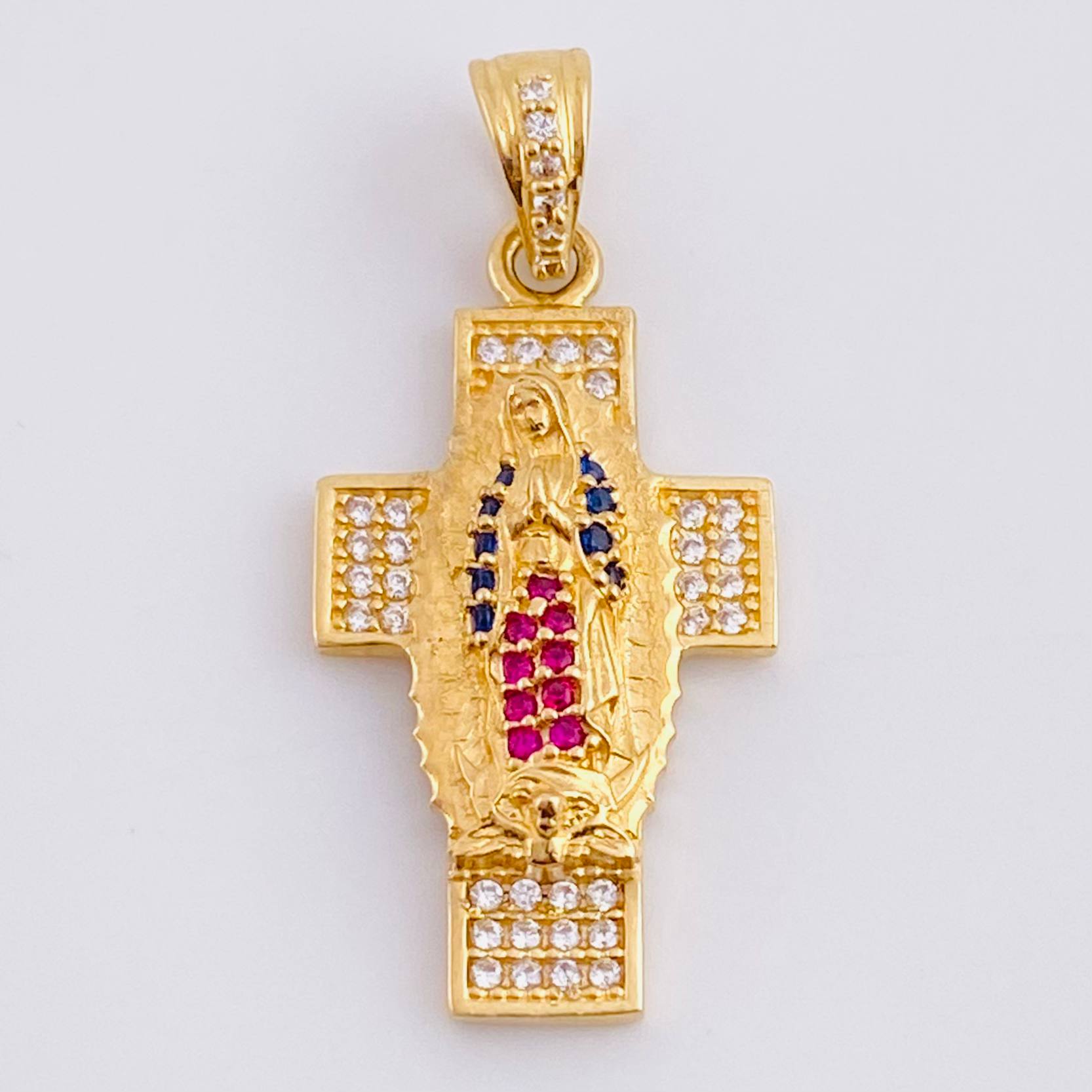 Pendant Cross Virgin of Guadalupe 3.6g / 1 1/4 in Yellow Gold 18K