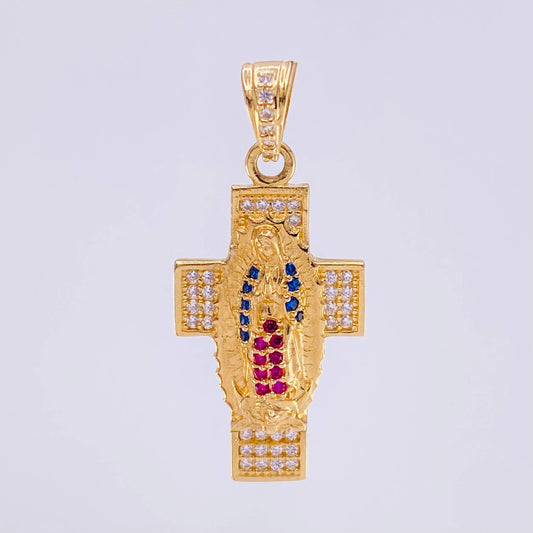 Pendant Cross Virgin of Guadalupe 3.6g / 1 1/4 in Yellow Gold 18K