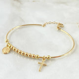 Pulso Aro Colgante Bolas 4.5gr / 17cm-18cm / 3mm Lisas Cruz - Virgen Milagrosa Oro Amarillo +4 18K *