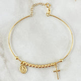 Pulso Aro Colgante Bolas 4.5gr / 17cm-18cm / 3mm Lisas Cruz - Virgen Milagrosa Oro Amarillo +4 18K *