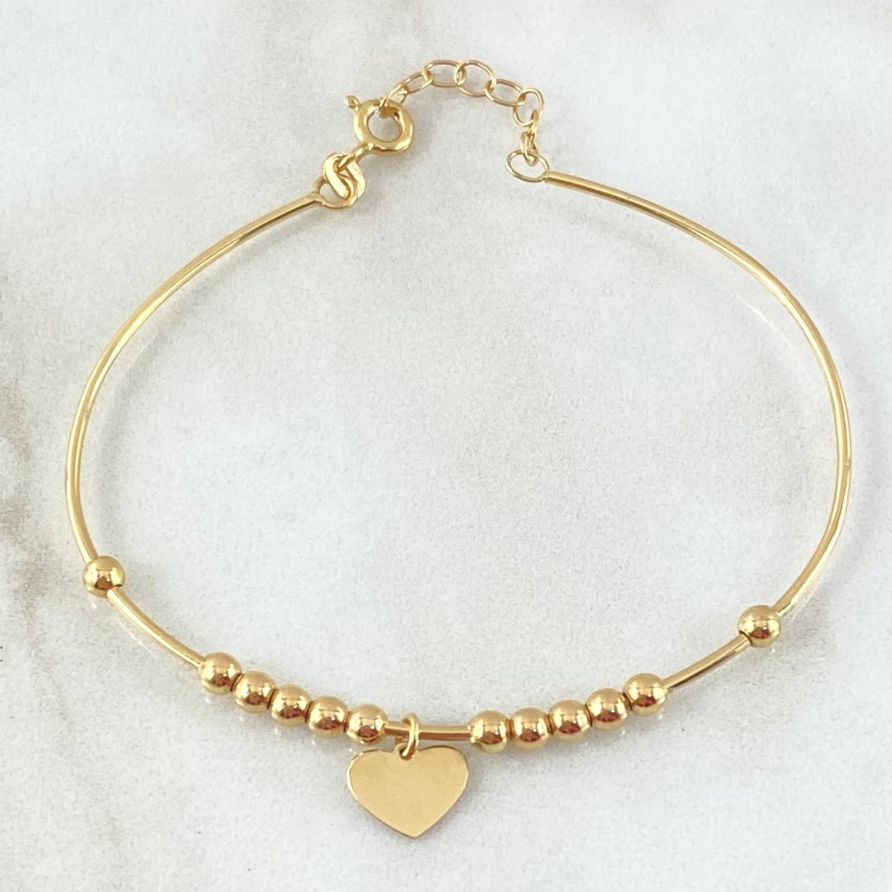 Hoop Pendant Bracelet Balls 3.8gr / 6.7-7.1in / 3mm Smooth Heart 18K Gold +4©
