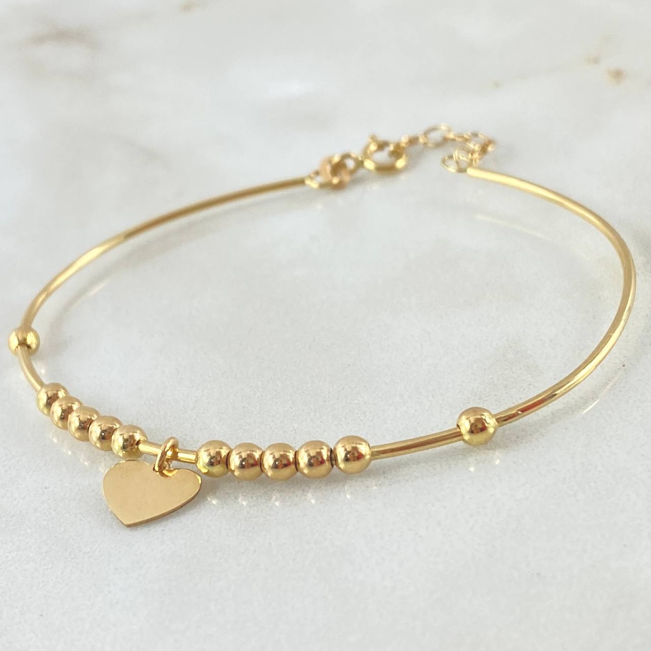 Hoop Pendant Bracelet Balls 3.8gr / 6.7-7.1in / 3mm Smooth Heart 18K Gold +4©