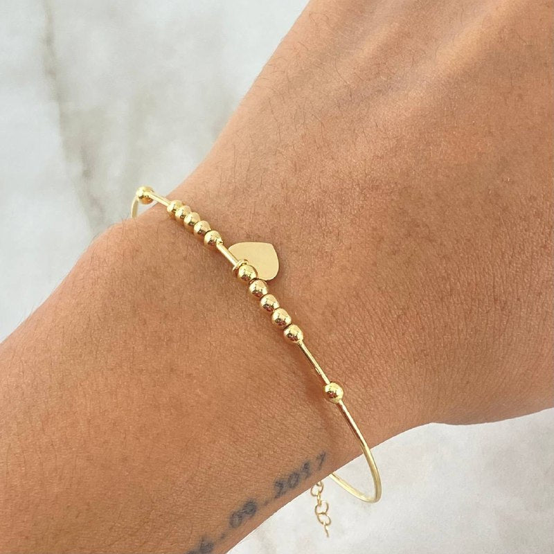 Hoop Pendant Bracelet Balls 3.8gr / 6.7-7.1in / 3mm Smooth Heart 18K Gold +4©