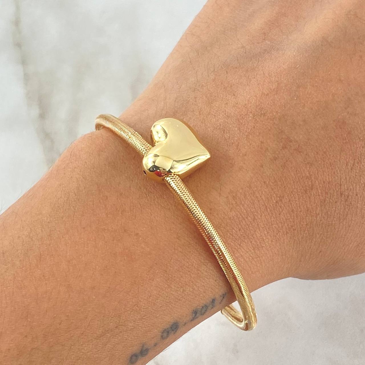 Pulso Aro Reticulado Corazon 2.3gr / 18cm-20cm / 3mm Oro Amarillo +4 18K *