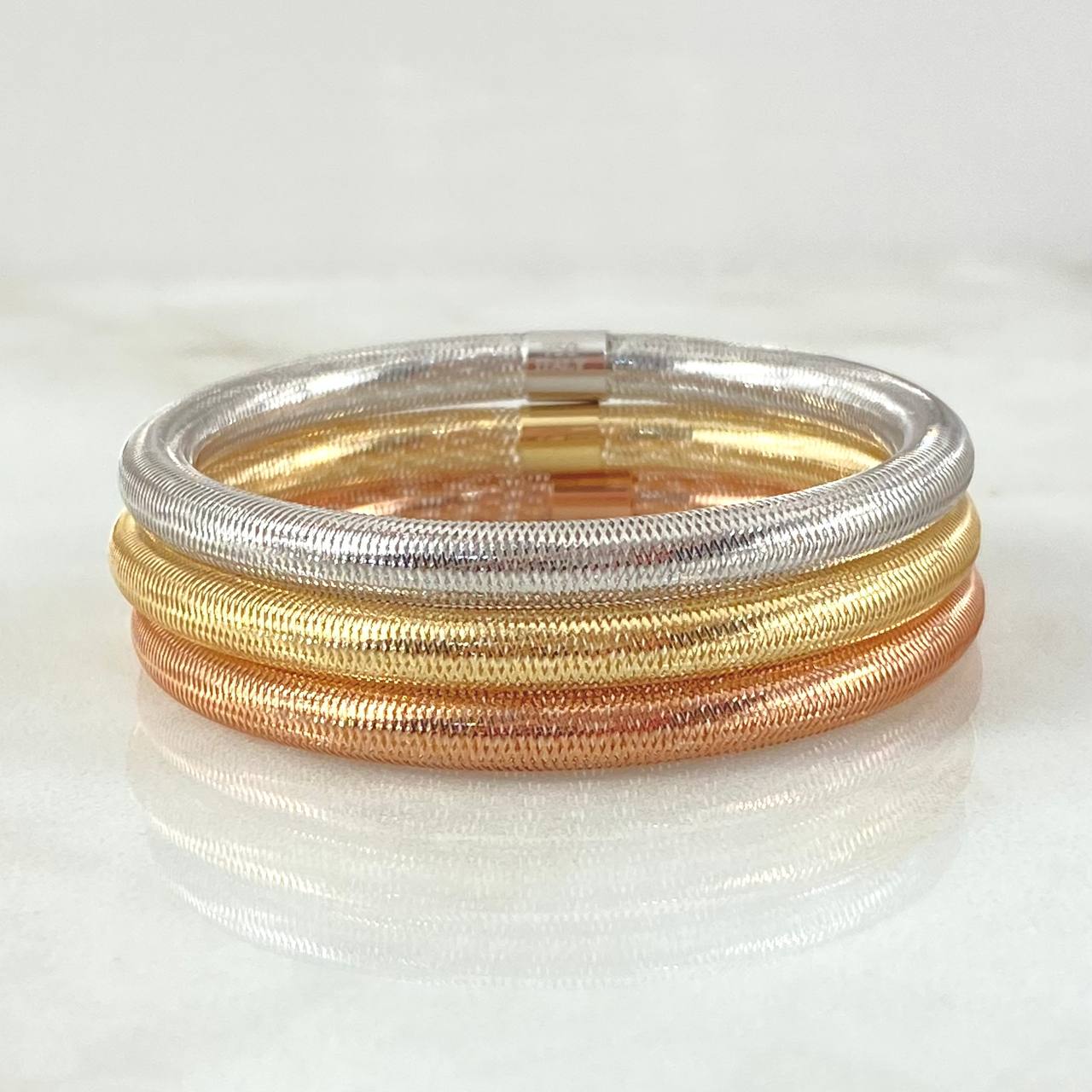 Pulso Trio Aros Reticulados 4.4gr / 14cm-16cm / 4mm Tres Oros +4 18K ©