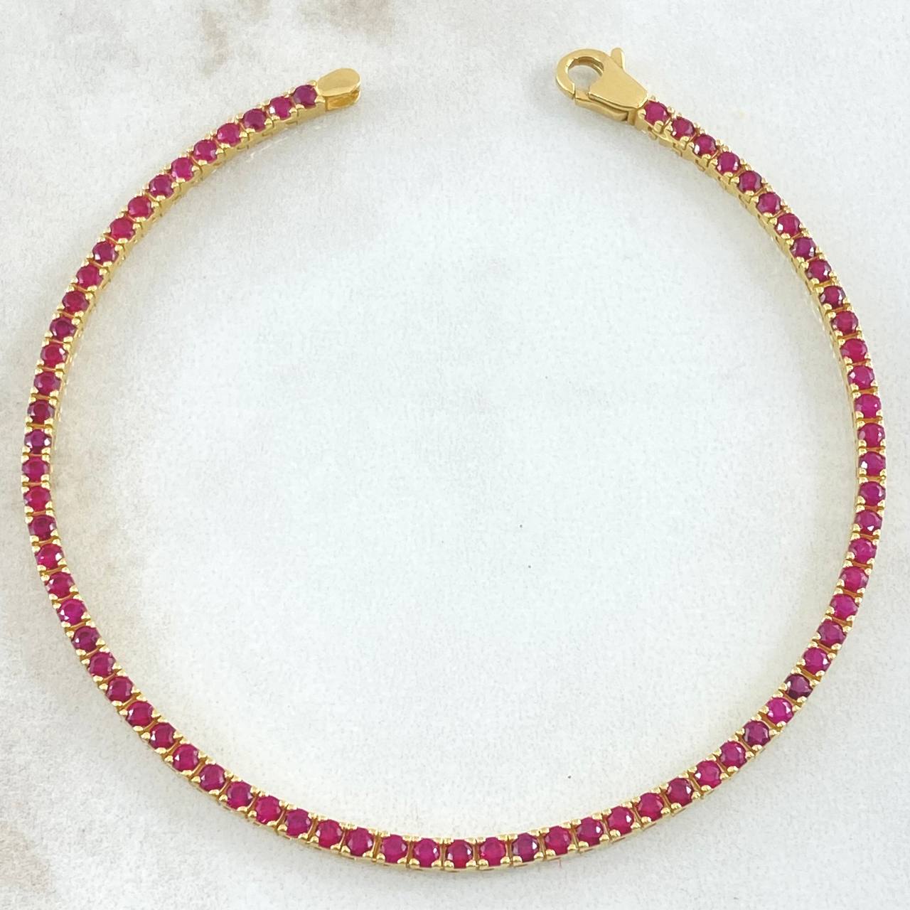 Pulso Tennis Doble Faz 7.65gr / 18.5cm / 2.2mm Circones Blancos Fucsias Oro Amarillo +4 18K ©