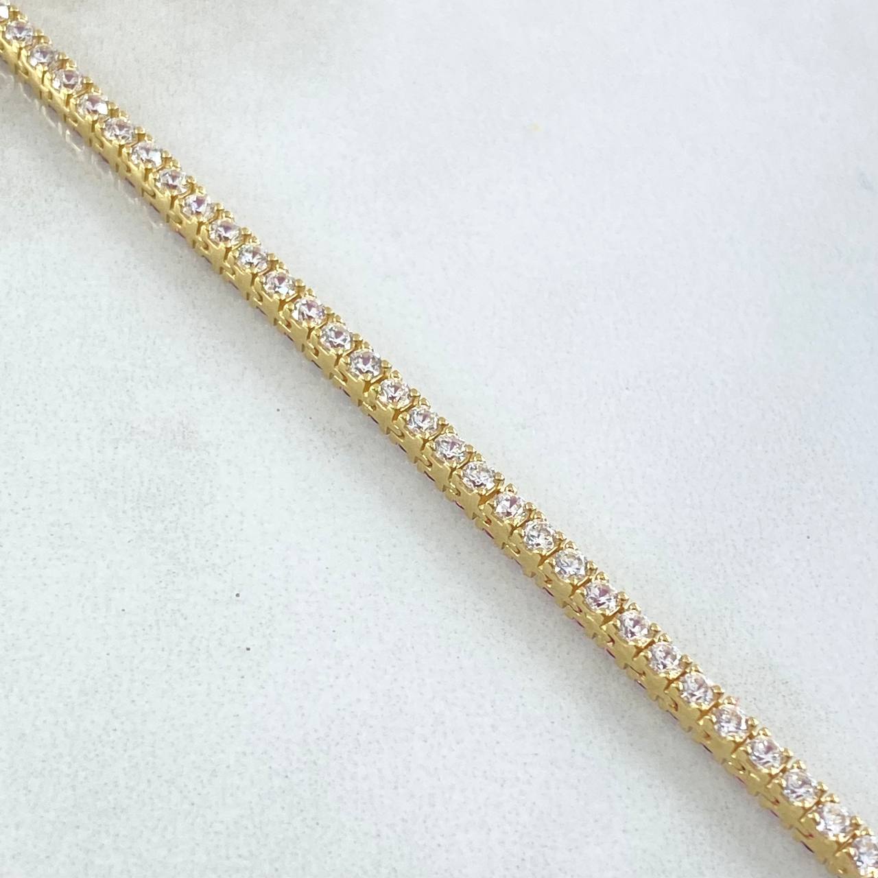 Pulso Tennis Doble Faz 7.65gr / 18.5cm / 2.2mm Circones Blancos Fucsias Oro Amarillo +4 18K ©