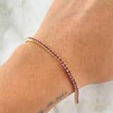 Pulso Tennis Doble Faz 7.65gr / 18.5cm / 2.2mm Circones Blancos Fucsias Oro Amarillo +4 18K ©