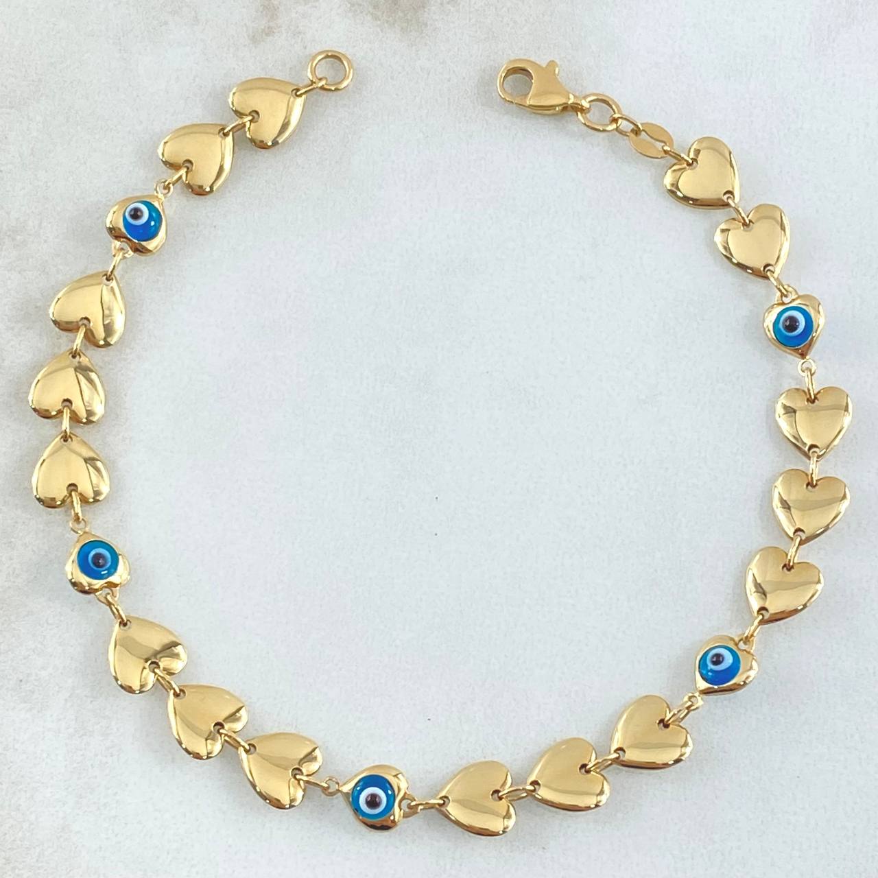 Pulso Corazones Ojos Turcos 4.2gr / 19.5cm / 6.7mm Oro Amarillo +4 18K ©