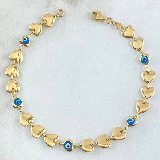 Bracelet Hearts Turkish Eyes 4.2gr / 7.7in / 6.7mm 18K Gold +4$