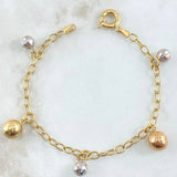 Pulso Aro Seguido Bolas Colgantes 5.55gr / 19cm / 4mm Diamantadas Lisas Tres Oros +4 18K ©