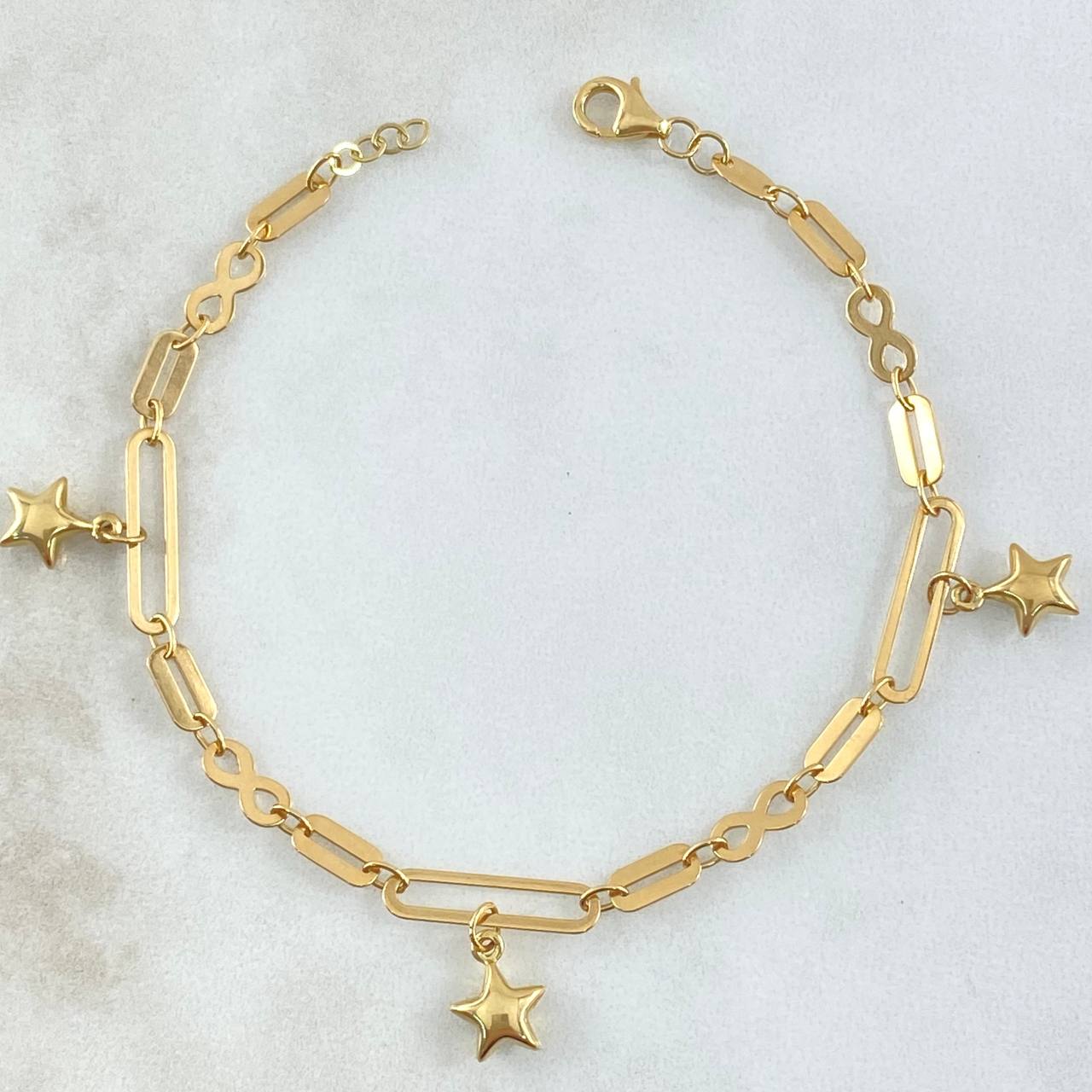 Pulso Cajon Infinito Especial 4.2gr / 19cm / 4mm Estrellas Oro Amarillo +4 18K ©