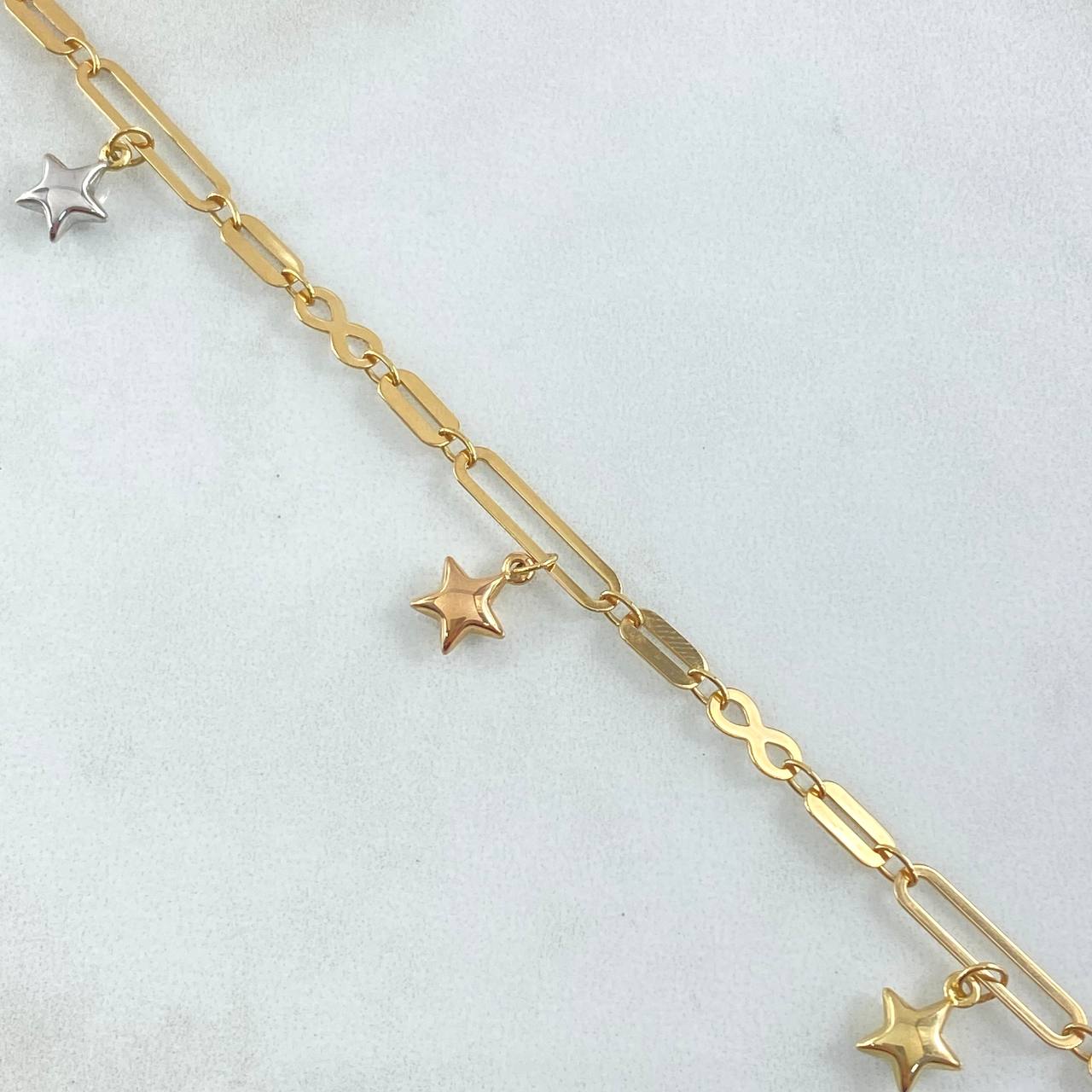 Pulso Cajon Infinito Especial 4.15gr / 19cm / 3.8mm Estrellas Tres Oros +4 18K ©