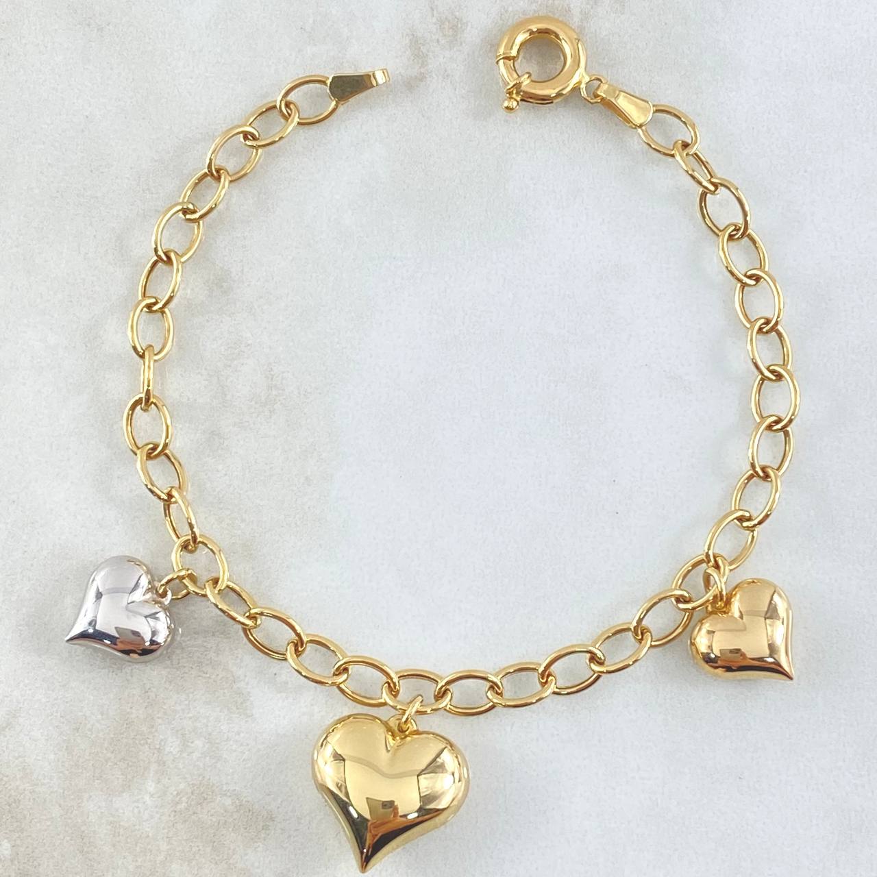Classic Link Bracelet Hearts Pendant 6.15gr / 7.7in / 5mm 18K Gold +4©