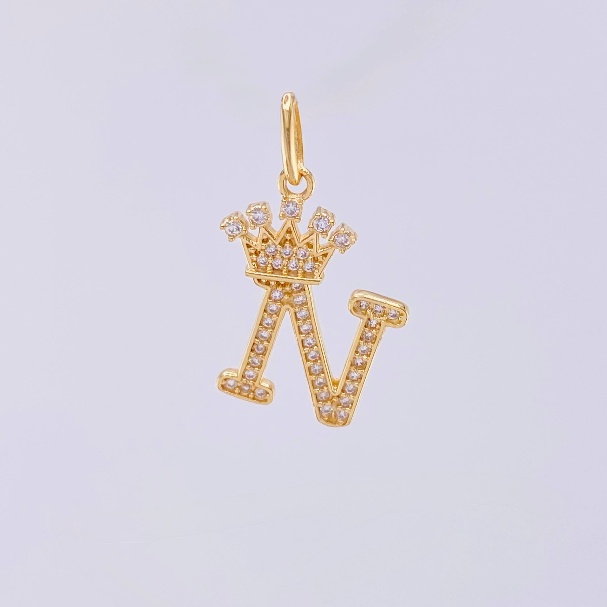 Dije Corona Letra N 2.1 g / 1 1/4 in Oro Amarillo 18K