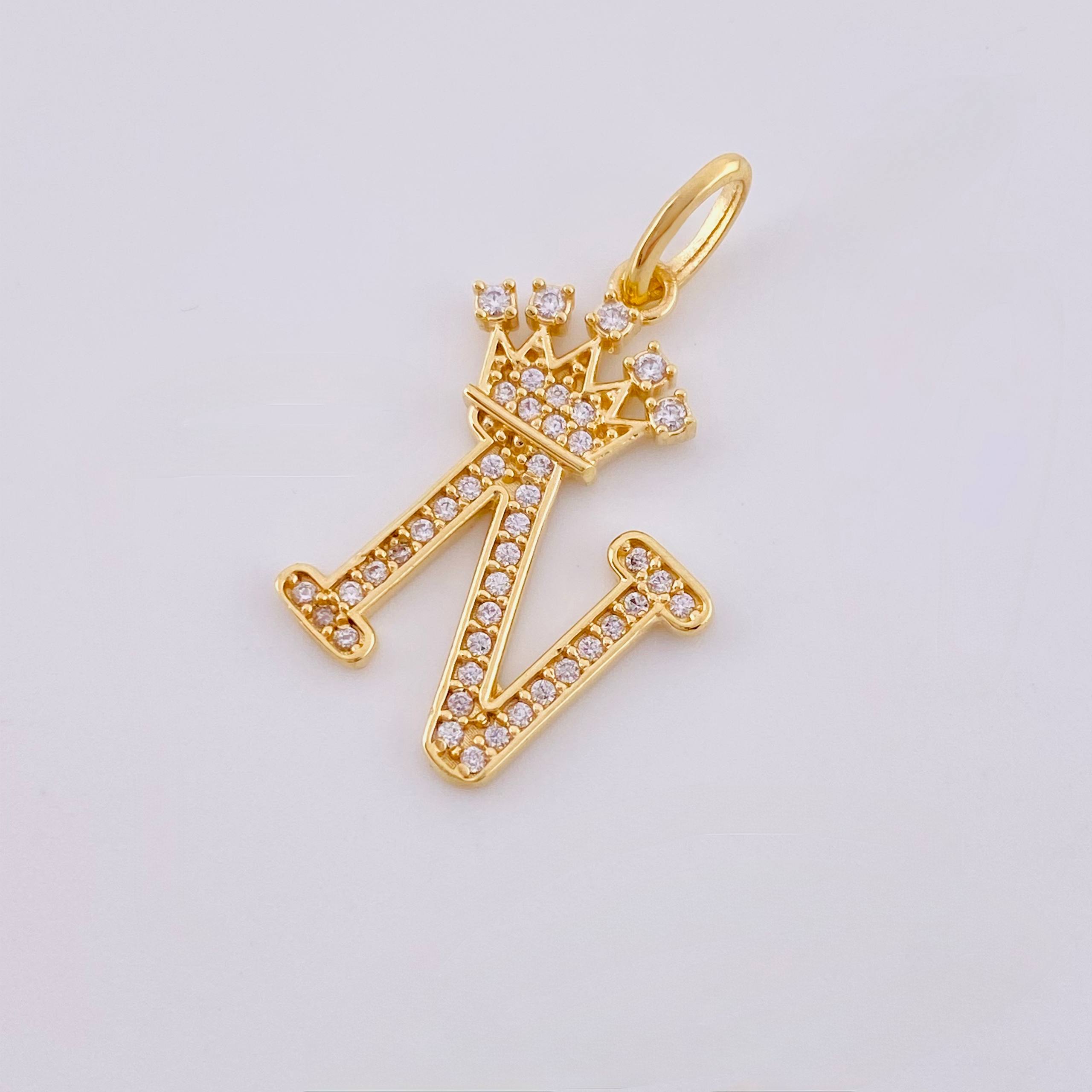 Pendant Crown Letter N 2.1 g / 1 in Yellow Gold 18K