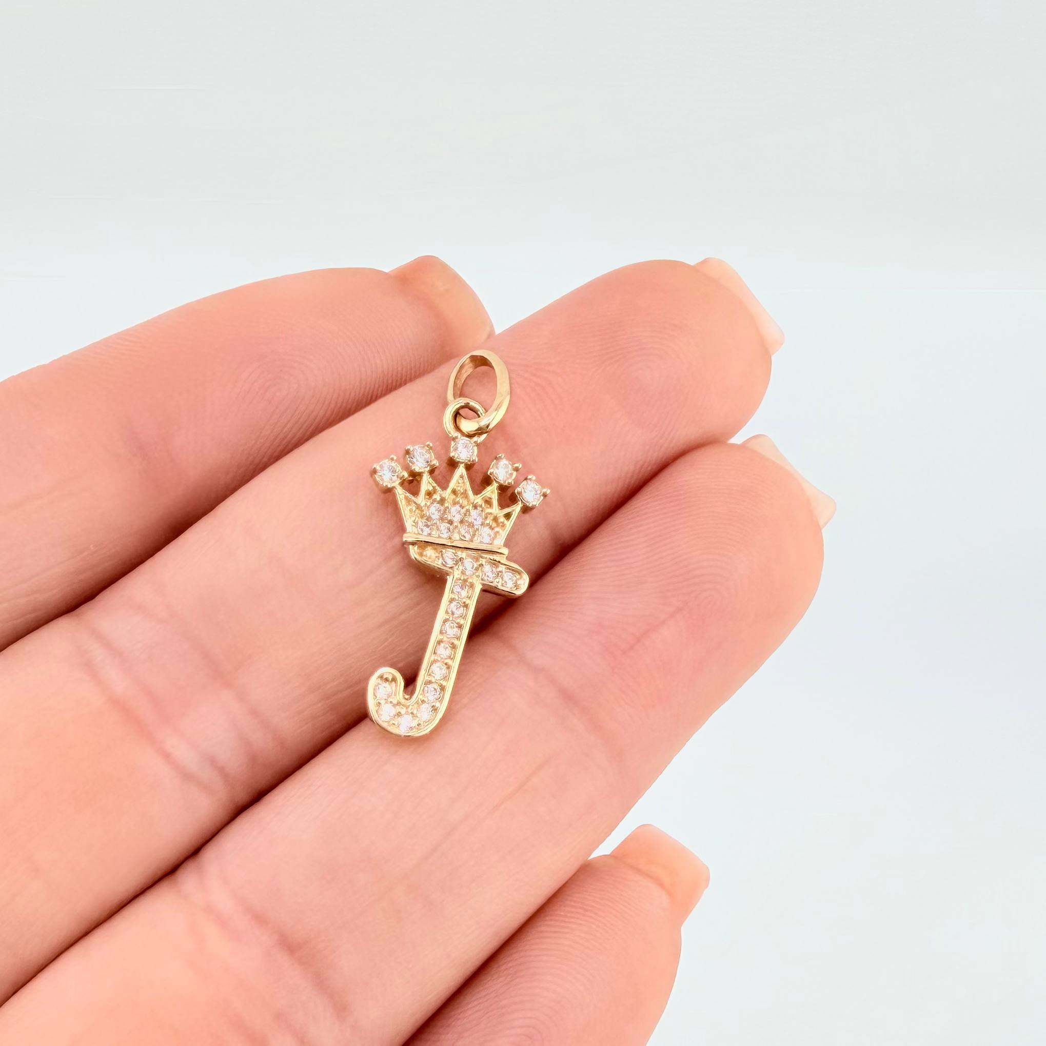 Pendant Crown Letter J 1.45 g / 1 in Yellow Gold 18K