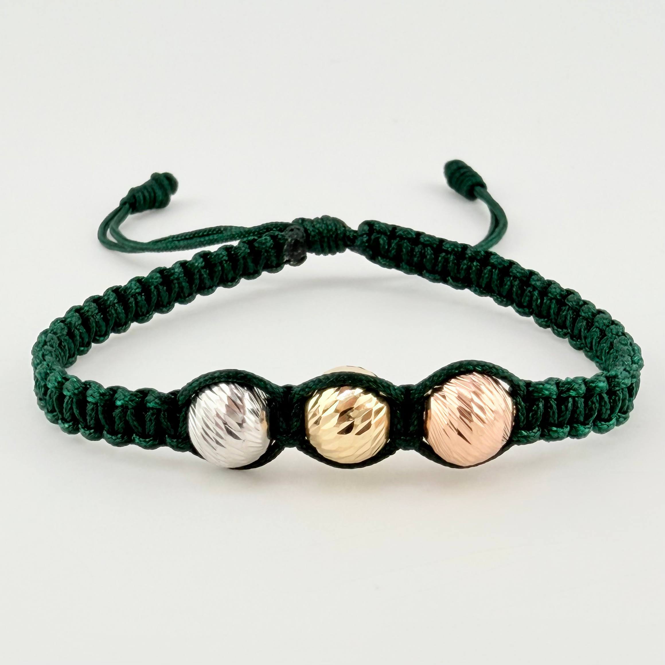Pulsera Verde Trío Bolas 3und / 8mm Tres Oros 18K  (A.C)