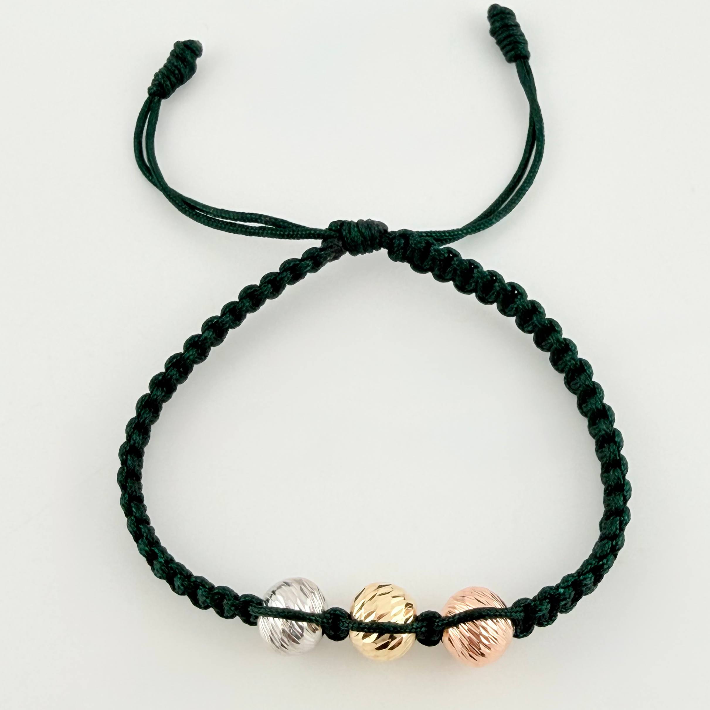 Pulsera Verde Trío Bolas 3und / 8mm Tres Oros 18K  (A.C)