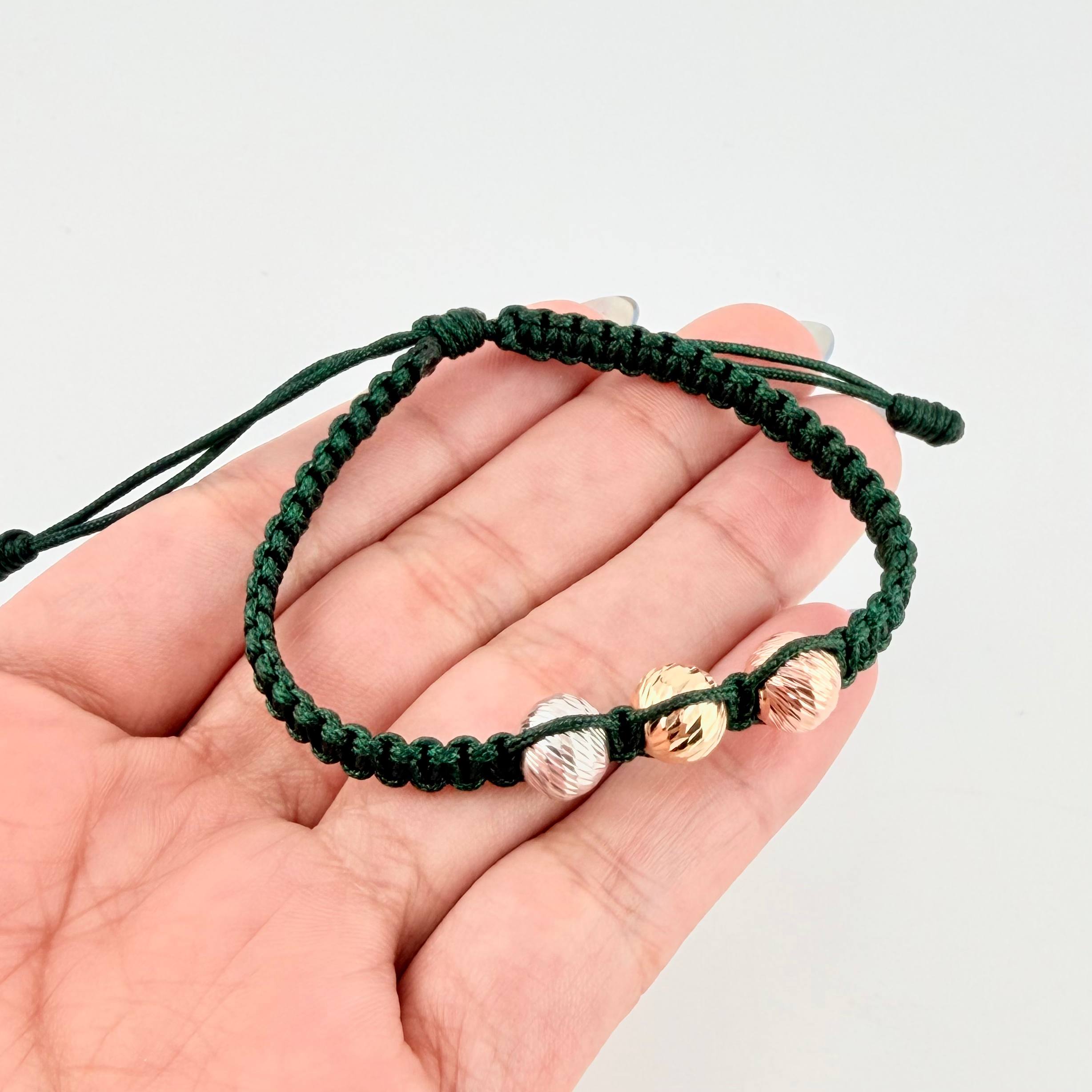Pulsera Verde Trío Bolas 3und / 8mm Tres Oros 18K  (A.C)