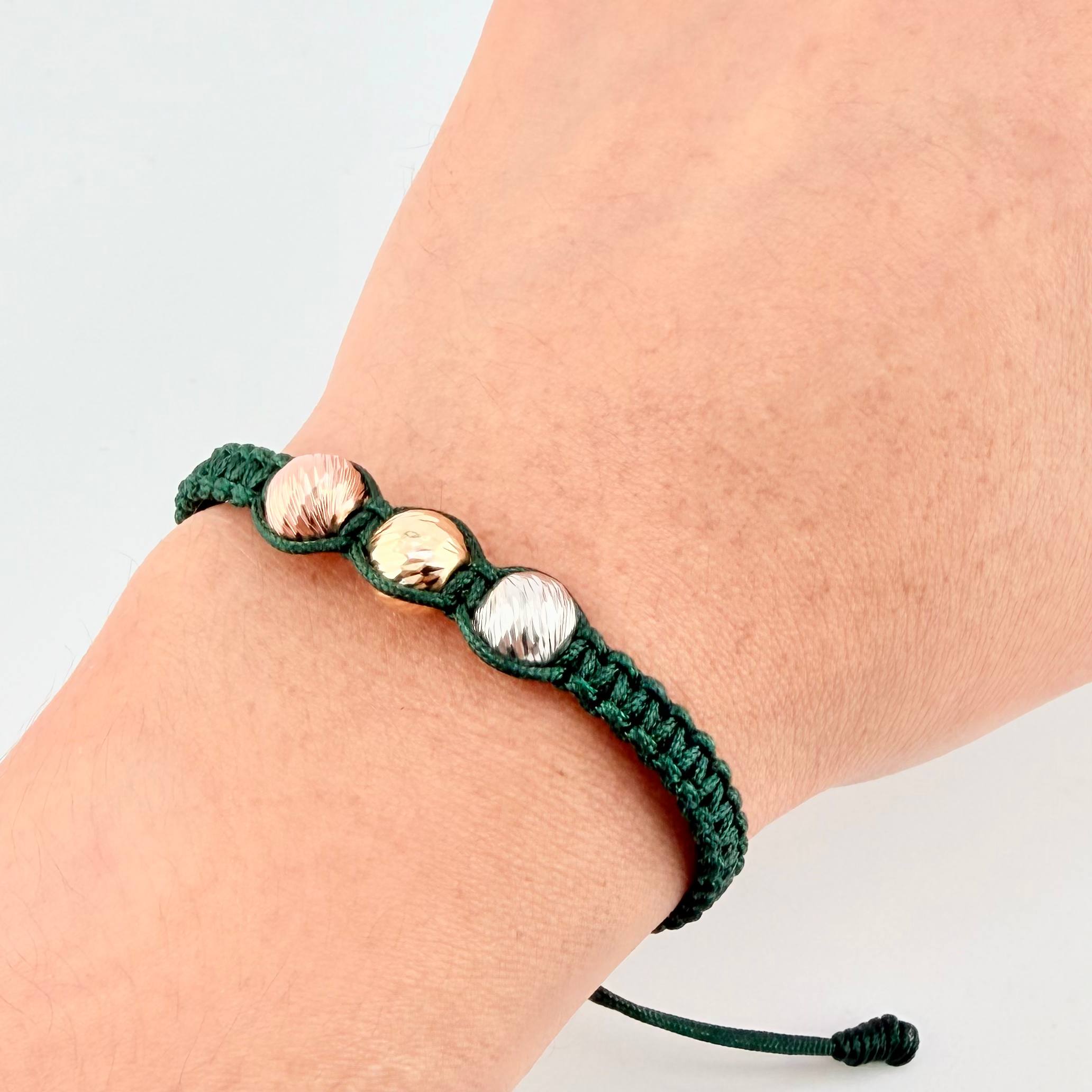 Pulsera Verde Trío Bolas 3und / 8mm Tres Oros 18K  (A.C)