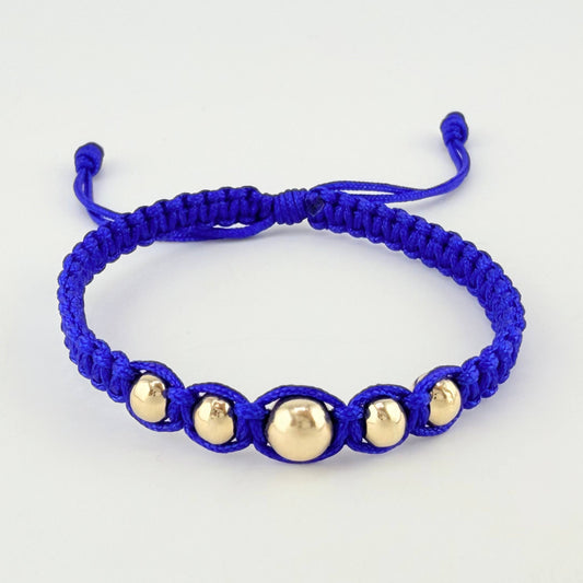 Pulsera Azul Bolas Pentatonicas 5und / 4mm-6mm Oro Amarillo 18K  (A.C)